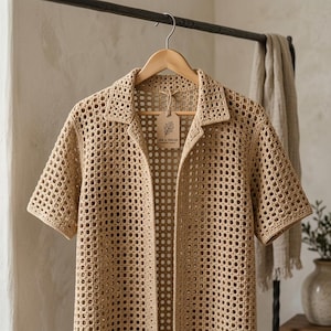 Classic Mesh Crochet Shirt Pattern PDF,  Crochet Oversized Mesh Shirt , Open Front Crochet Shirt, Crochet Unisex Lightweight Layering Shirt