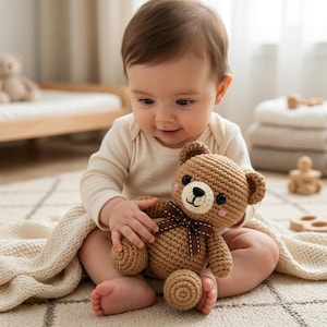 Niedlicher Mini-Bär zum Häkeln (digitale PDF-Datei), Häkelanleitung für einen Taschen-Teddybären (PDF), Mini-Amigurumi-Tier, süßes handgemachtes Geschenk