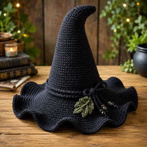 Whimsical Crochet Witch Hat Pattern PDF, Simple Crochet Adult Halloween Hat, DIY Crochet Costume Accessory PDF ,