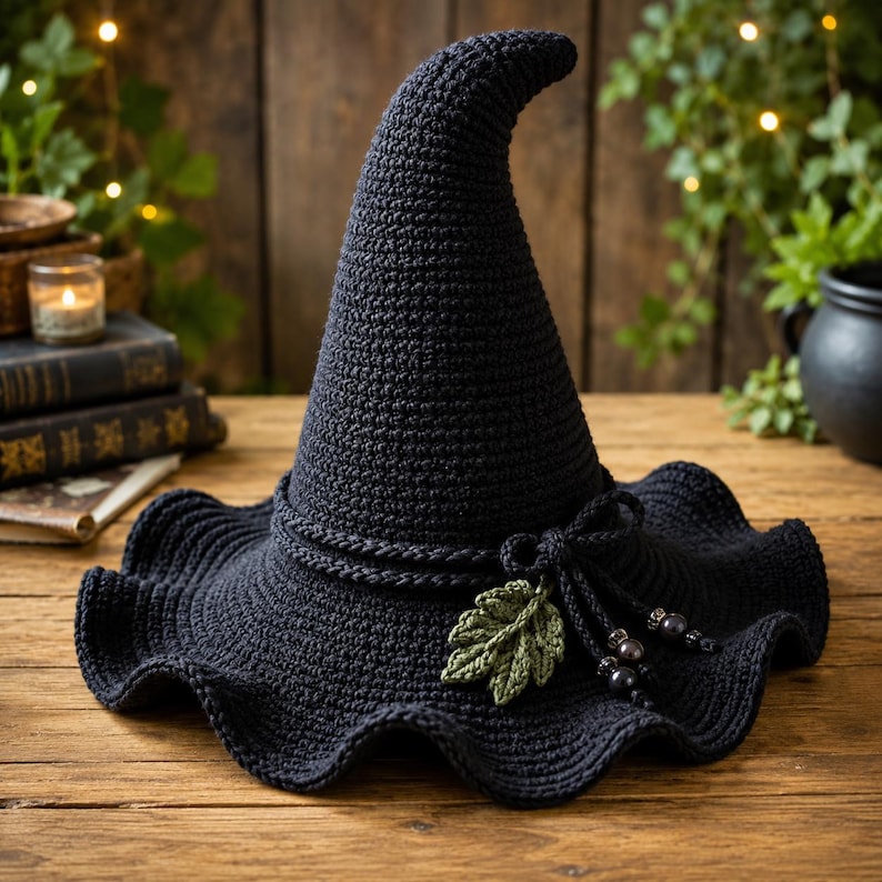 Whimsical Crochet Witch Hat Pattern PDF, Simple Crochet Adult Halloween Hat, DIY Crochet Costume Accessory PDF , image 1