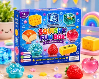 Squishy Fun Box 8 Pieces, Tiny Sensory Stress Relief Toy, Squishy Gift For Kids