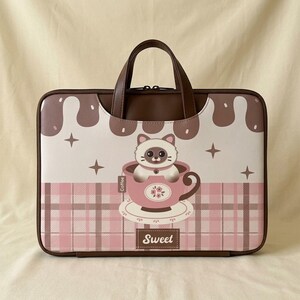 Cute Laptop Sleeve for Women, Kawaii Cat Pattern Laptop Case, Protective Notebook Bag for MacBook Pro Air