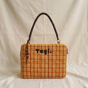 Checkered Quilted Laptop Case, 15 inch Notebook Padded Bag, Handmade Plaid Computer Carry-all, Soft Tablet Sleeve, Aesthetic School Bag