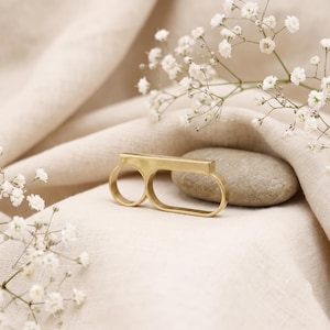 14K Gold Plated Three Finger Bar Ring Minimalist Multi Finger Statement Jewelry, Gift for Mom.