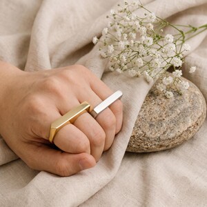Sterling Silver Two Finger Bar Ring Brushed Matte Multi Finger Statement Jewelry, Gift for Mom.
