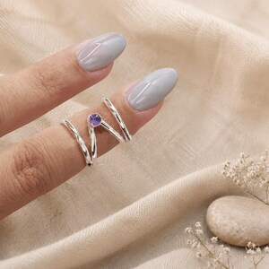 Adjustable Amethyst Finger Splint Ring, Silver Arthritis Ring, EDS Hyperextension Splint,Swan Neck Finger Brace, Gemstone Joint Support Ring