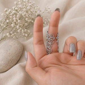Handmade Filigree Full Finger Ring, Silver Armor Ring, Boho Statement Ring, Adjustable Knuckle Ring, Gothic Festival Jewelry, Gift for Mom.