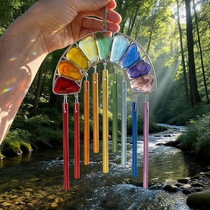Ciondolo in acrilico a forma di campanello a vento arcobaleno, decorazione per finestre con effetto arcobaleno e rifrazione della luce solare, nuovo campanello a vento arcobaleno a sette colori, regalo per i migliori amici