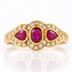 Anel de rubi e diamante moissanita, prata de lei 925 banhada a ouro, joia vitoriana para presente.