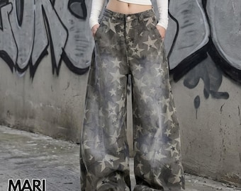 Star Print Jeans | Loose Wide Leg Bottom | Daily Wear | Y2K Street Style