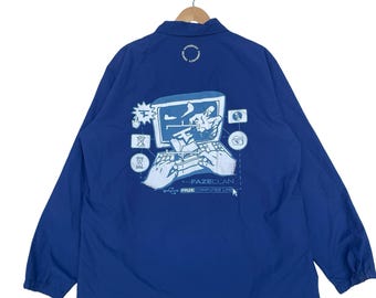 ユニクロ FAZE CLAN コンピューターラボ コーチジャケット ロイヤルブルー スナップボタン ウィンドブレーカー ストリートウェア オーバーサイズ