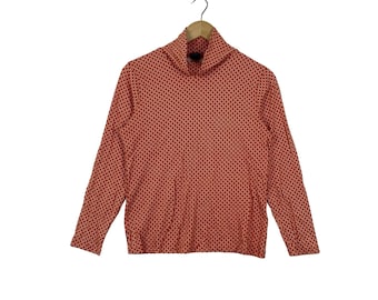 ヴィンテージ LANDS’ END 幾何学模様 モックネック 長袖トップス ダイヤモンド柄 カジュアル レトロシャツ