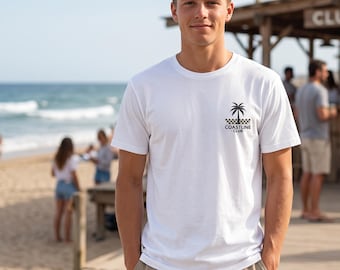 Coastline Club Palm Tree Logo T-Shirt | Beach Vibes, Checkerboard