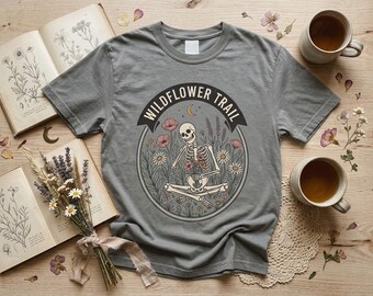 Wildflower Trail Skeleton Shirt, Cottagecore Nature Lover Tee, Floral Graphic T-Shirt