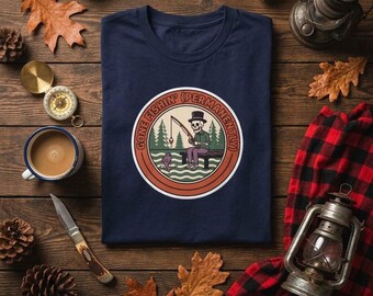 Skeleton Fishing Shirt, Retro Halloween Tee, Spooky Season Gift
