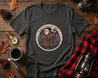 Haunted Hollow Cabin Shirt, Moonlit Forest Retro Tee, Spooky Season Gift