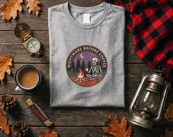 Nightmare Before Coffee Shirt, Skeleton Campfire Tee, Spooky Season Gift