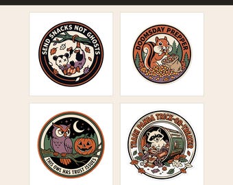Funny Halloween Animal PNG Bundle, Retro Badge Sublimation Design (Digital Download)