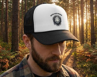 Into the Woods floral moon illustration Trucker Cap | nature forest mesh hat