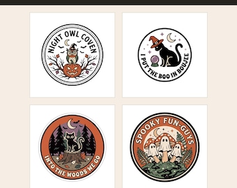Witchy Cottagecore Halloween PNG Bundle, Retro Outdoor Badge Style (Instant Download)