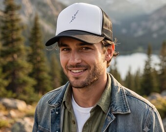 Minimal Blue Lavender Sprig Trucker Cap | Floral Embroidered Hat