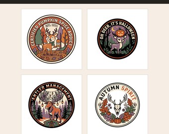 Autumn Deer Halloween PNG Bundle, Retro Outdoor Badge Style (Instant Download)