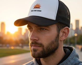 Sunrise Graphic Trucker Cap | Minimal Sunset Logo Mesh Hat