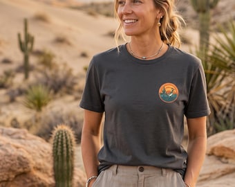 Desert Sunset Cactus T-Shirt | Minimal Southwestern Circle Design