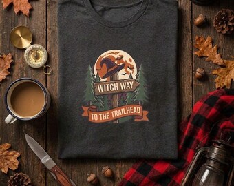 Witch Way Trail Tee, Moonlit Forest Hiking Shirt, Cottagecore Halloween Gift
