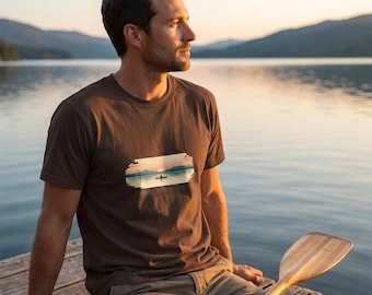 Serene Sunset Canoe T-Shirt | Sunset Lake Landscape Tee
