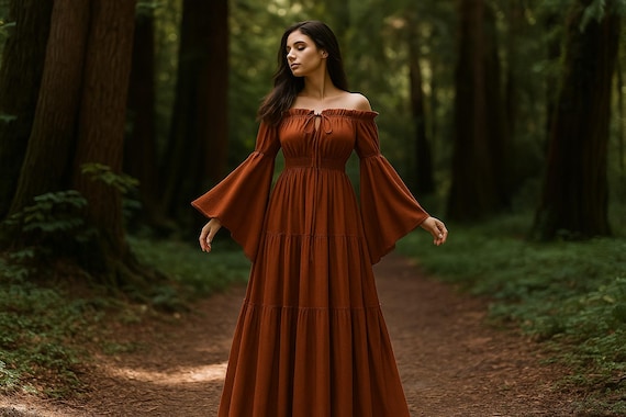 Renaissance Chemise Dress, Vintage Medieval Nightgown, Off Shoulder Ren Faire Dress, Ethereal Witch Costume Medieval Gown