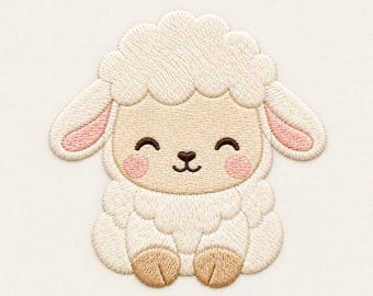 Smiling Lamb Embroidery Design, Baby Sheep Farm Animal Machine File (Digital Download)