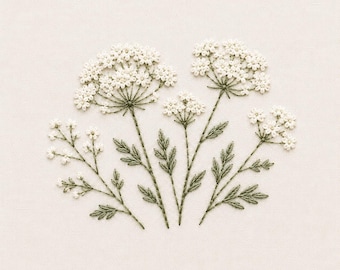 Queen Anne’s Lace Embroidery Design, White Wildflower Machine Embroidery File, Botanical Floral Digital Download
