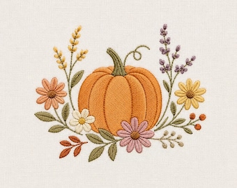 Floral Pumpkin Embroidery Design, Fall Machine Embroidery File (Digital Download)