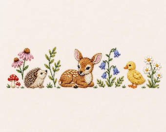 Woodland Animals Embroidery Design, Deer Hedgehog Duck Machine File (PES DST EXP)