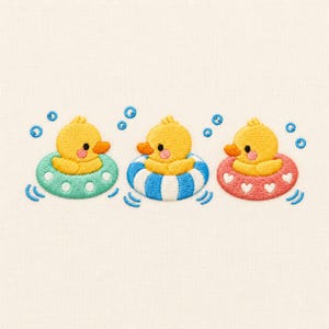 cute duck pool float machine embroidery design, baby duck summer trio, playful bath time digital embroidery file