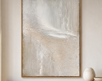 White Textured Abstract Oil Painting, Neutral Minimalist Wall Art, Beige Gray Modern Impasto Canvas Decor, Quiet Luxury Statement Artwork