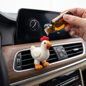 Gift For Chicken Lovers Needle Felted Rooster Car Vent Clip Wool Aromatherapy Diffuser
