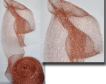 COPPER CROCHETED MESH, "By-the-Yard" -Metal Mesh, Tubular Woven Copper 5" opens to 10"