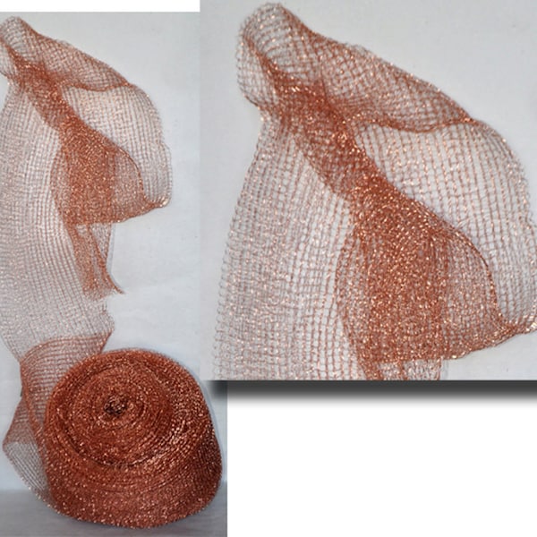 COPPER CROCHETED MESH, "By-the-Yard" -Metal Mesh, Tubular Woven Copper 5" opens to 10"