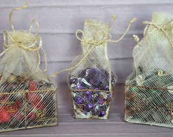 Set/3 CANDY CONTAINER Abaca/Banana Fiber & Wire Baskets for Potpourri , Candy, Jewelry, CHRISTMAS etc.