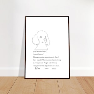 Poodle Mom Framed Poster, Funny Dog Definition Wall Art, Wood Framed Print, Dog Mom Gift, Poodle Lover Gift, Ready To Hang Wall Decor