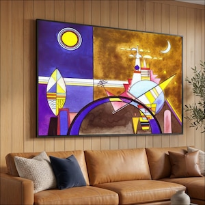 Composizione geometrica astratta di Wassily Kandinsky, quadro su tela, forme moderne e colorate, linee audaci, decorazione per la casa, espressione artistica.