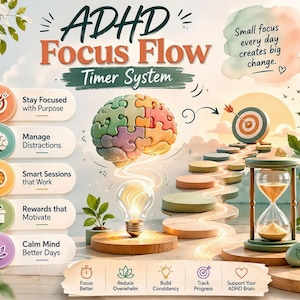 ADHD Focus Flow Timer Web App, Google Sheets Dashboard, Focus Planner, Task Timer, Deep Work & Productivity Tracker