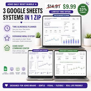 ADHD 3 in 1 Bundle, Time Blindness, Dopamine, Home Reset, Google Sheets Web App