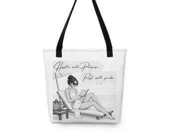 Borsa da spiaggia motivazionale / Datti da fare con uno scopo, riposa con orgoglio / Regalo per amanti dei libri / Borsa da spiaggia / Borsa per la spesa riutilizzabile / Borsa da viaggio