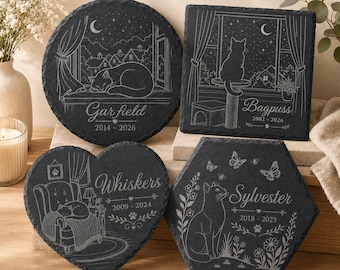 Cat Designs 1 - 4 Memorial Slate Plaque, Custom Engraved Pet Tribute (Indoor Outdoor Use)
