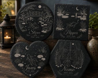 Fish Designs 1 - 4 Memorial Slate Plaque, Custom Engraved Pet Tribute (Indoor Outdoor Use)