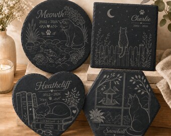 Cat Designs 5 - 8 Memorial Slate Plaque, Custom Engraved Pet Tribute (Indoor Outdoor Use)