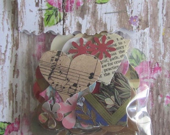 heart punches die cuts favor bag book pages sheet music flowers